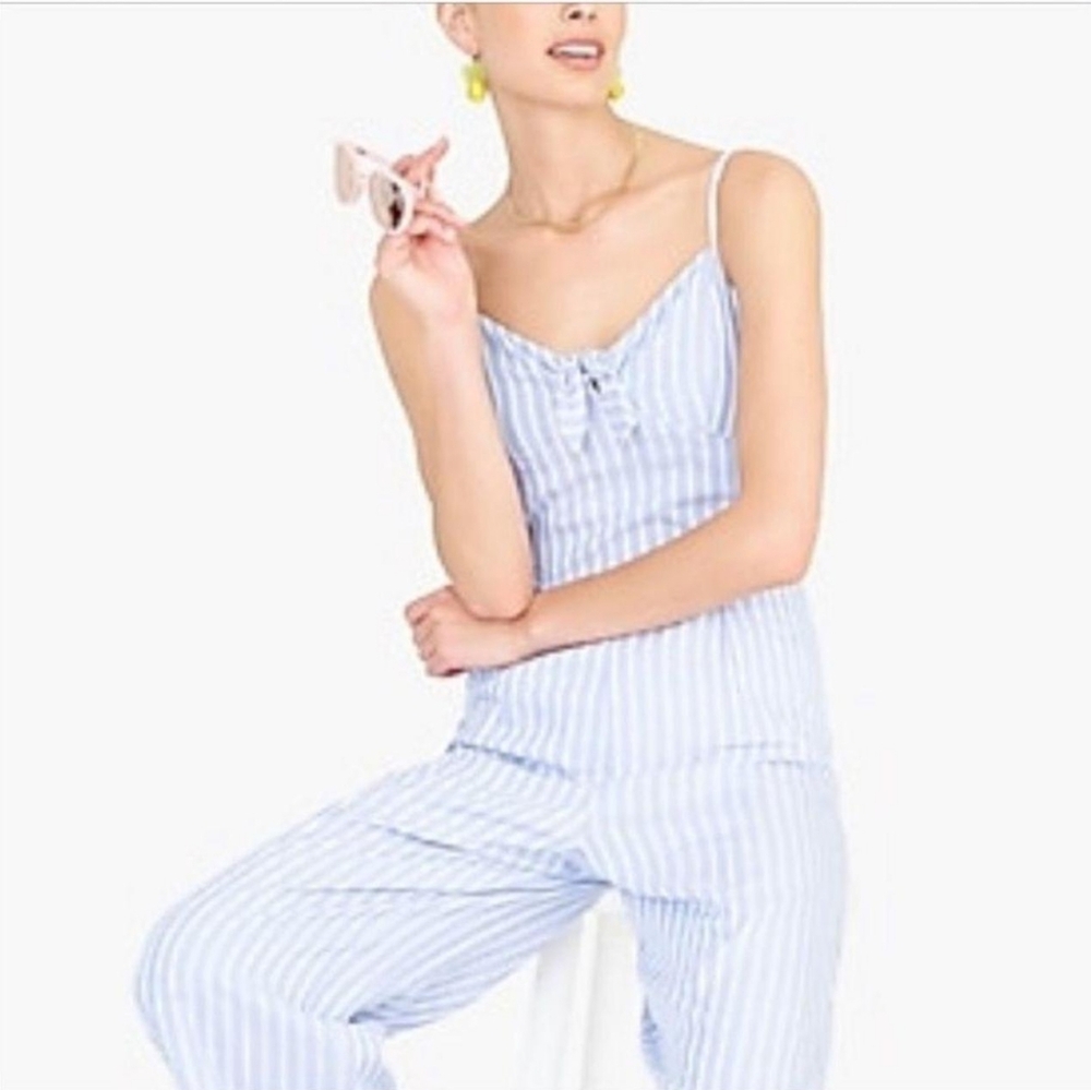 J. Crew Striped Blue-White Jumpsuit. Bow-Tie in Chest. Fully Underlined.